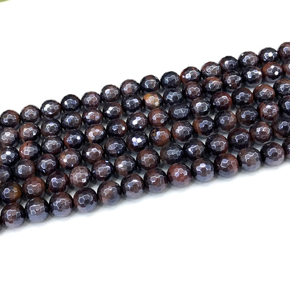 CTE416 Red Tiger Eye Beads Electroplated Faceted Round 8mm 15" Strand