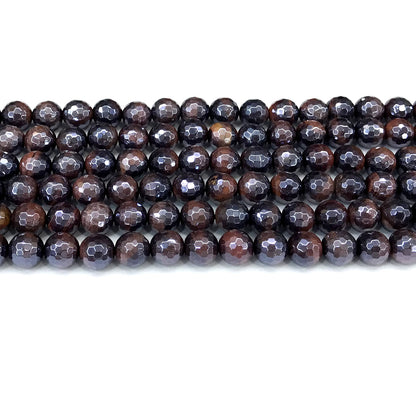 CTE416 Red Tiger Eye Beads Electroplated Faceted Round 8mm 15" Strand