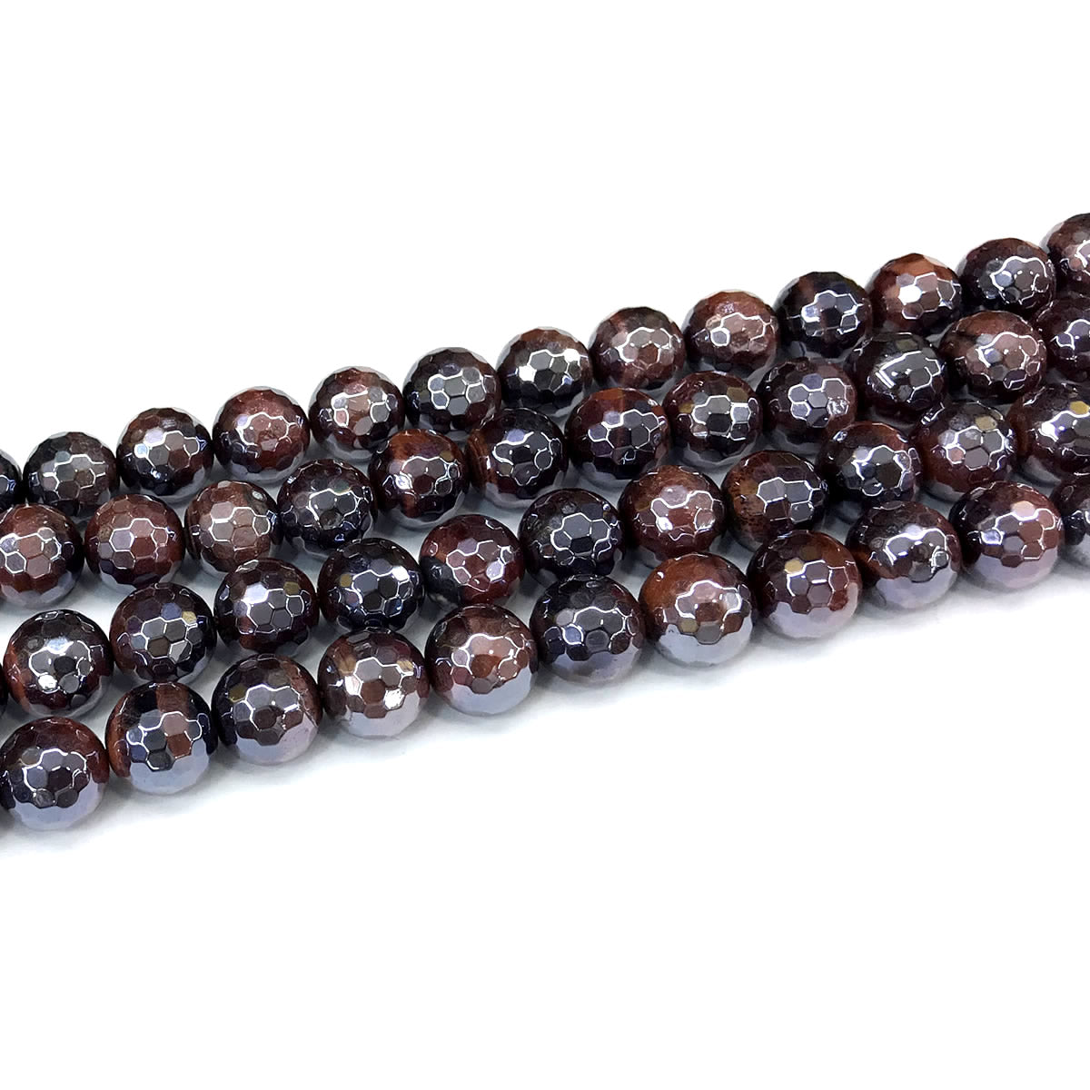 CTE417 Red Tiger Eye Beads Electroplated Faceted Round 10mm 15" Strand