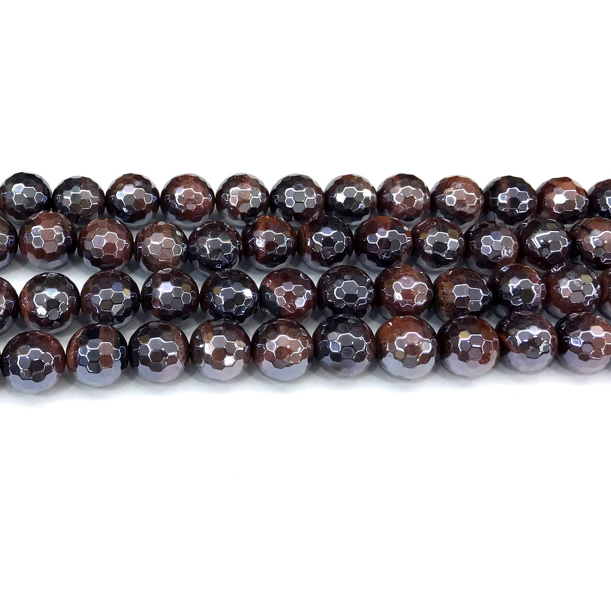 CTE417 Red Tiger Eye Beads Electroplated Faceted Round 10mm 15" Strand