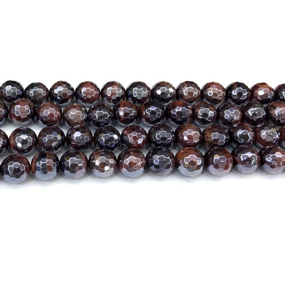 CTE417 Red Tiger Eye Beads Electroplated Faceted Round 10mm 15" Strand