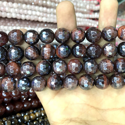 CTE417 Red Tiger Eye Beads Electroplated Faceted Round 10mm 15" Strand