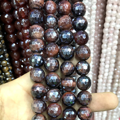 CTE417 Red Tiger Eye Beads Electroplated Faceted Round 10mm 15" Strand