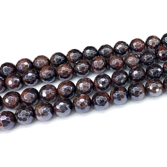 CTE418 Red Tiger Eye Beads Electroplated Faceted Round 12mm 15" Strand