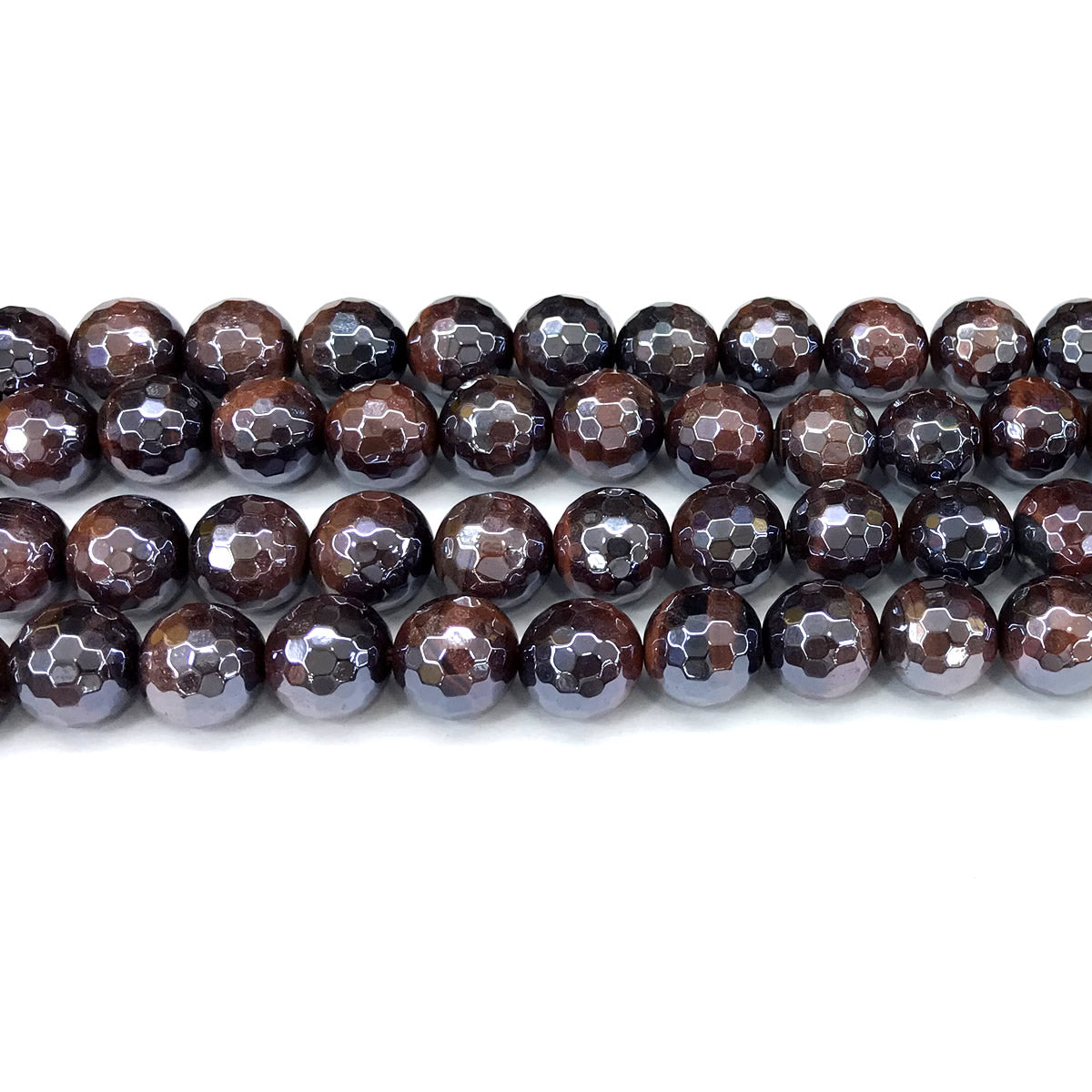 CTE418 Red Tiger Eye Beads Electroplated Faceted Round 12mm 15" Strand