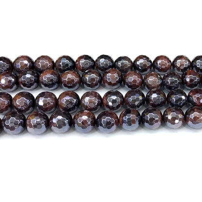 CTE418 Red Tiger Eye Beads Electroplated Faceted Round 12mm 15" Strand