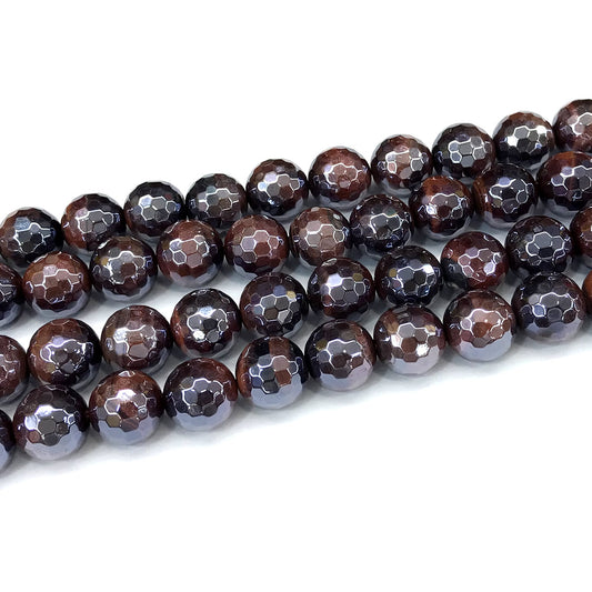 CTE419 Red Tiger Eye Beads Electroplated Faceted Round 14mm 15" Strand