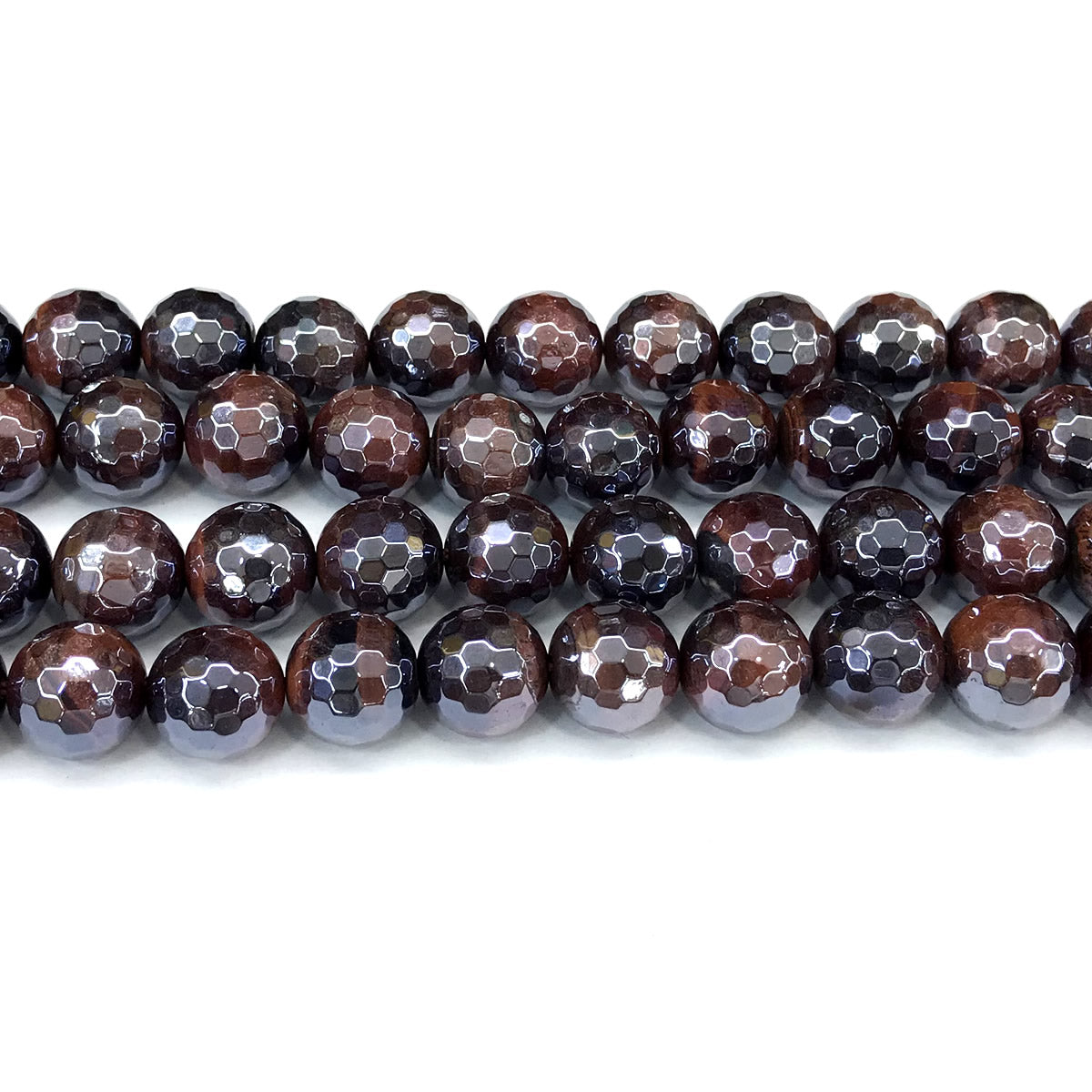 CTE419 Red Tiger Eye Beads Electroplated Faceted Round 14mm 15" Strand