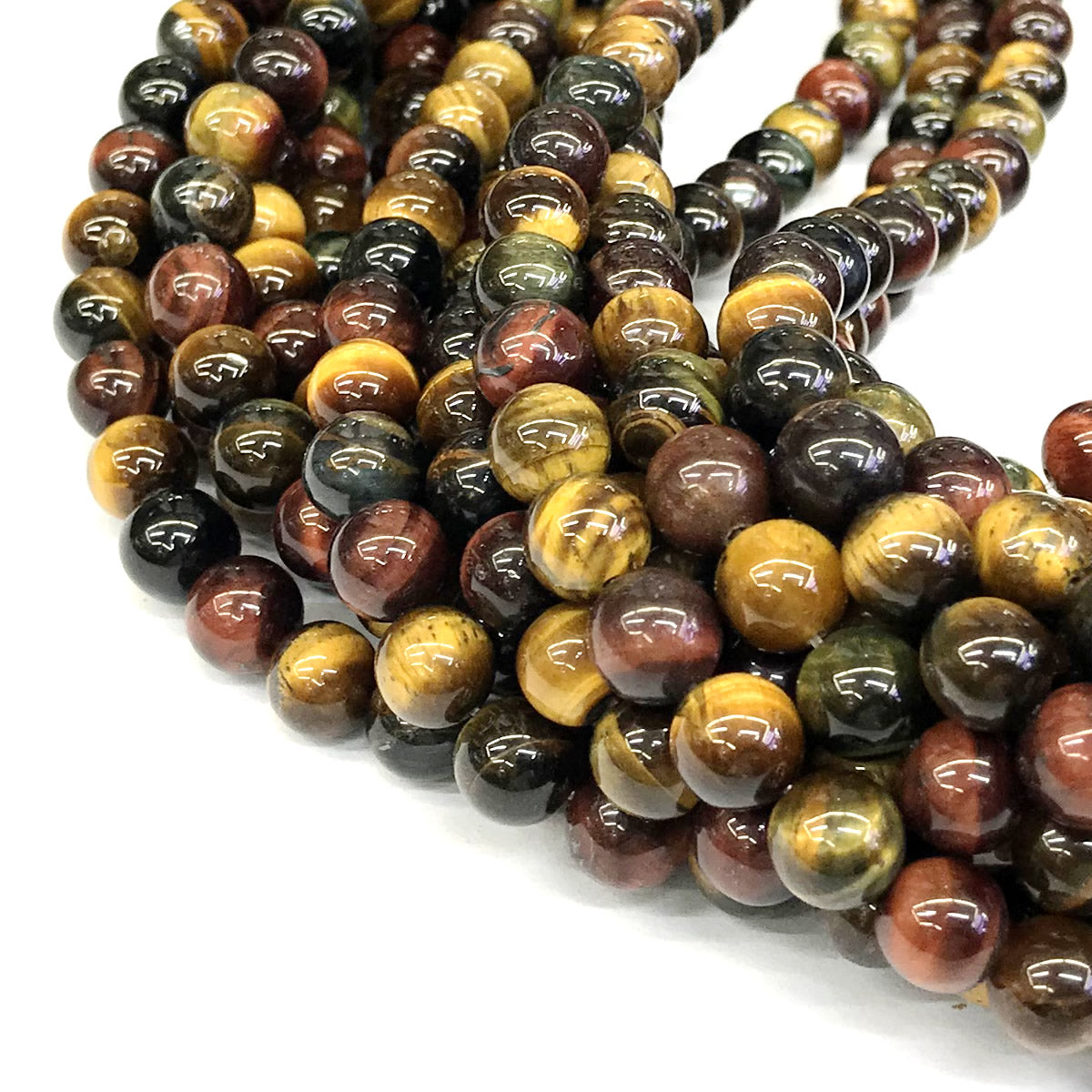 CTE42 Colorful Tiger Eye Beads Smooth Round 14mm 15" Strand