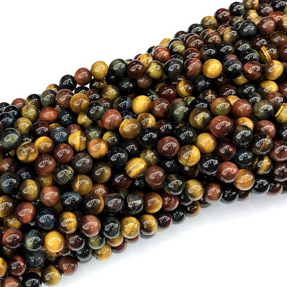 CTE426 Colorful Tiger Eye Beads Smooth Round 8mm 15" Strand