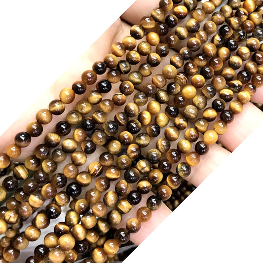 CTE50 Grade AB Yellow Tiger Eye Beads Smooth Round 4mm 15" Strand