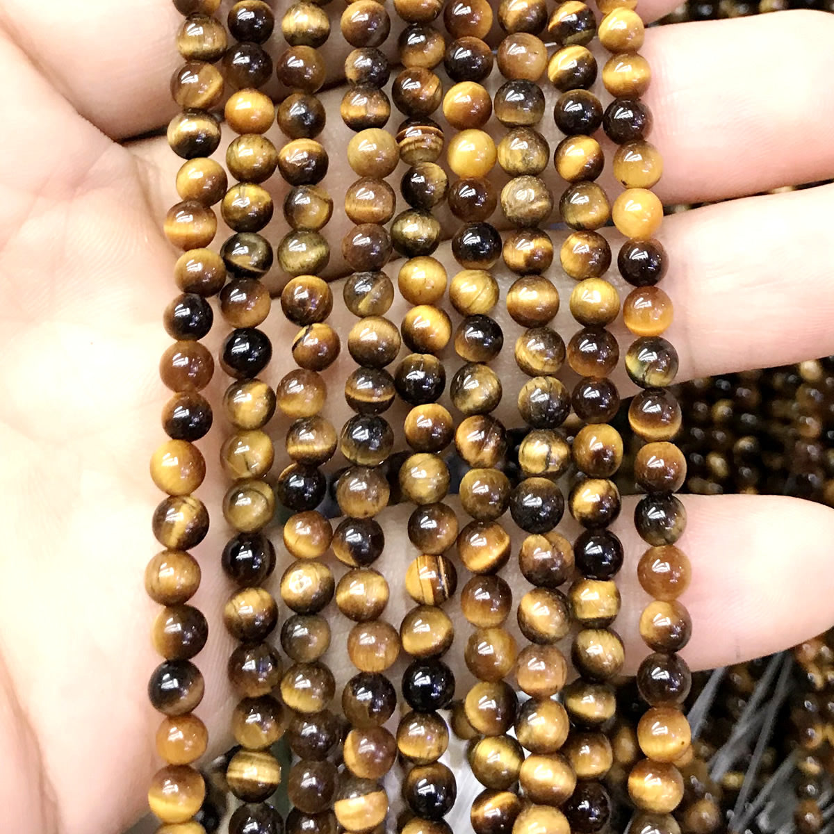 CTE50 Grade AB Yellow Tiger Eye Beads Smooth Round 4mm 15" Strand