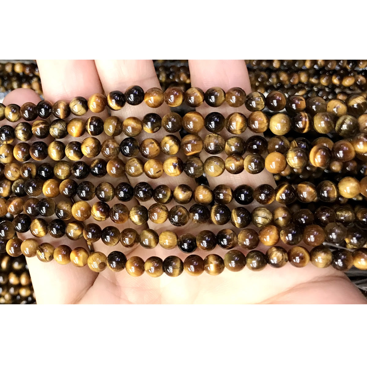 CTE51 Grade AB Yellow Tiger Eye Beads Smooth Round 5mm 15" Strand