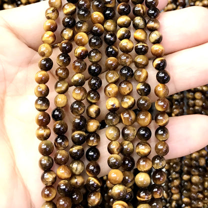 CTE51 Grade AB Yellow Tiger Eye Beads Smooth Round 5mm 15" Strand