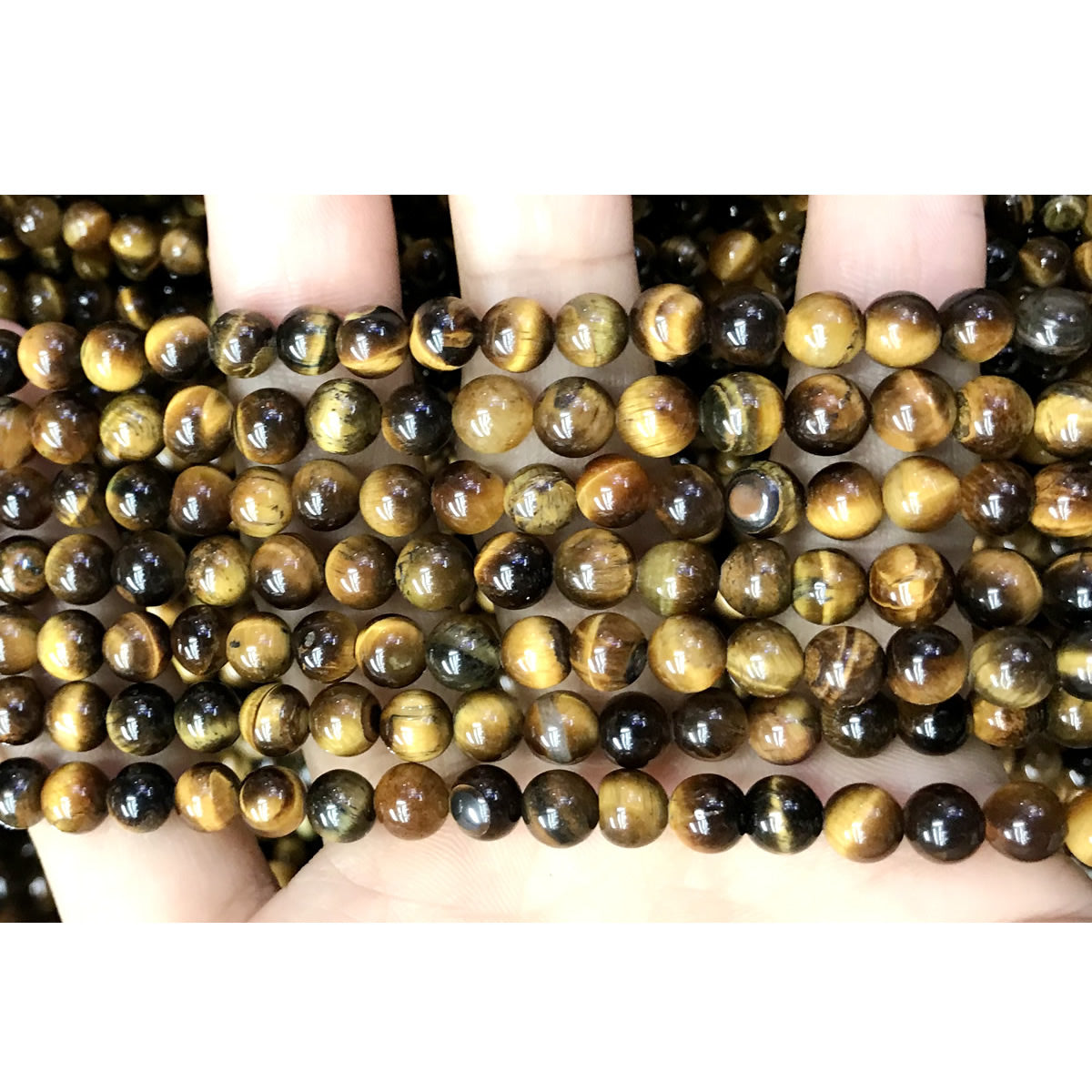 CTE52 Grade AB Yellow Tiger Eye Beads Smooth Round 6mm 15" Strand