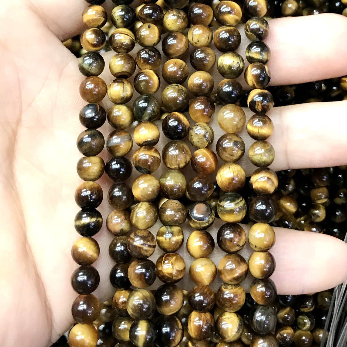 CTE52 Grade AB Yellow Tiger Eye Beads Smooth Round 6mm 15" Strand