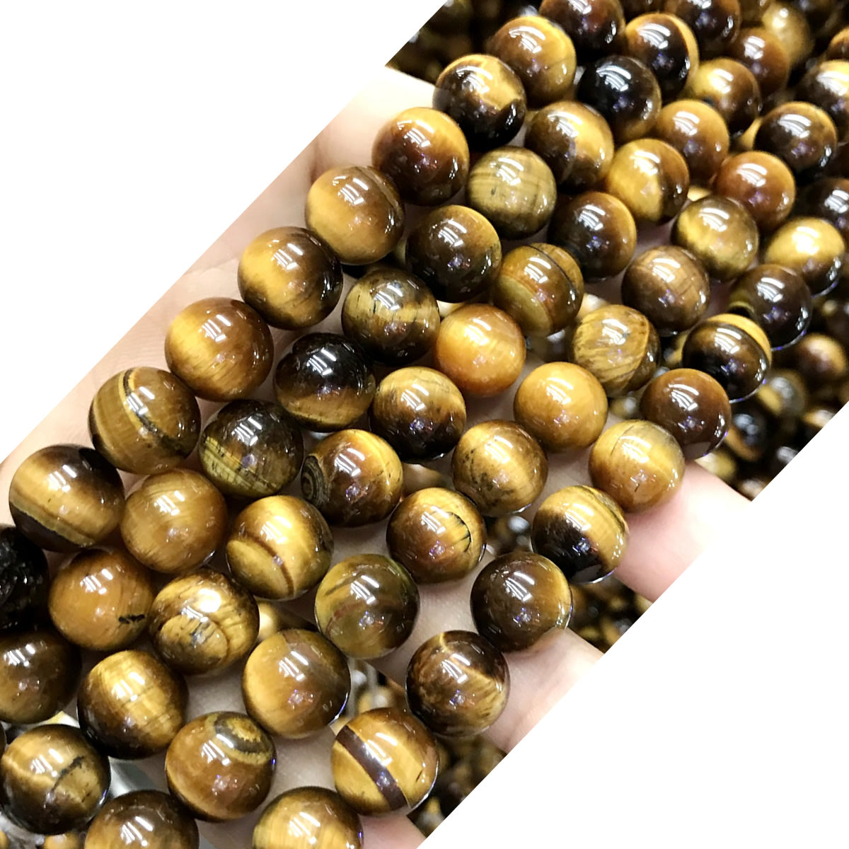 CTE53 Grade AB Yellow Tiger Eye Beads Smooth Round 8mm 15" Strand