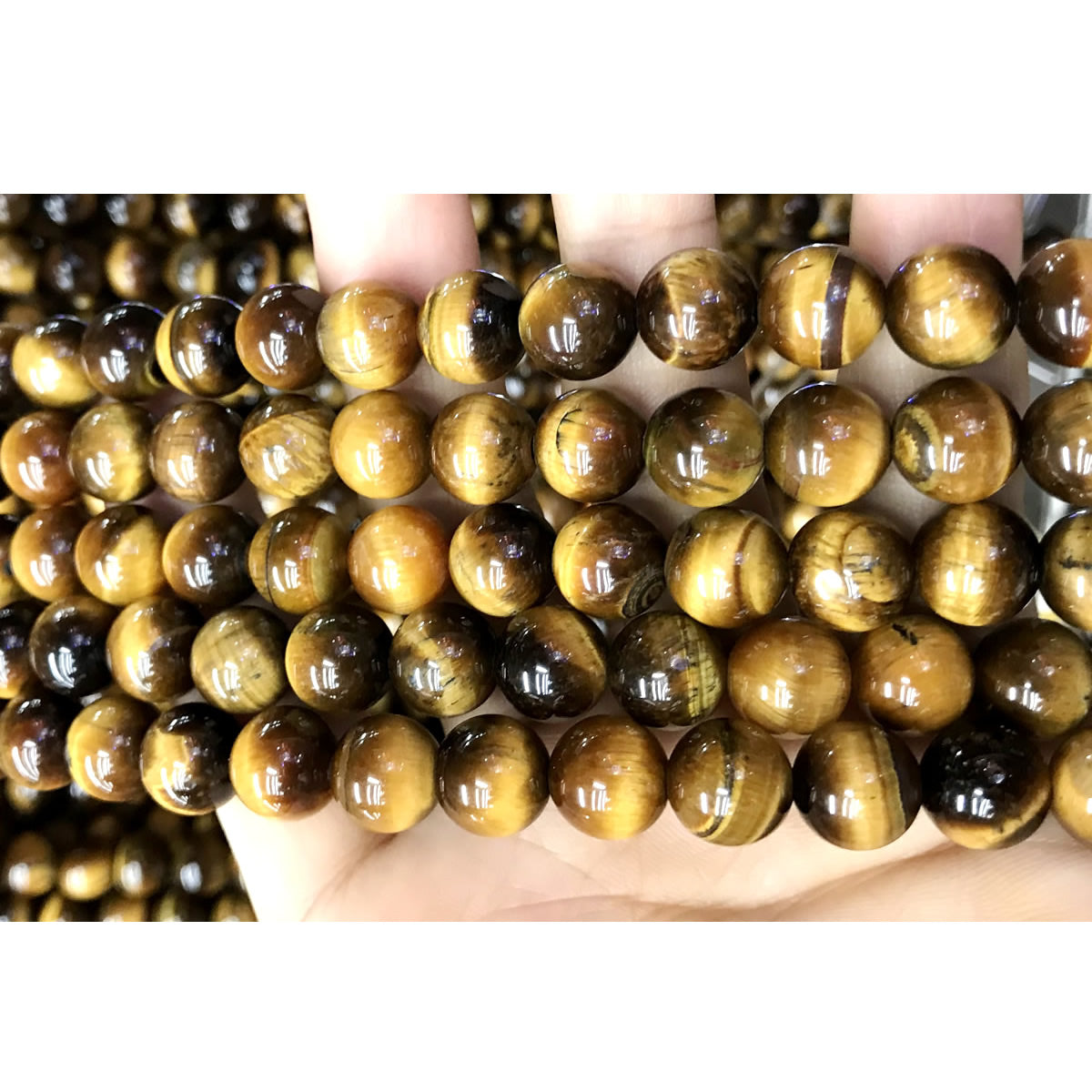 CTE53 Grade AB Yellow Tiger Eye Beads Smooth Round 8mm 15" Strand