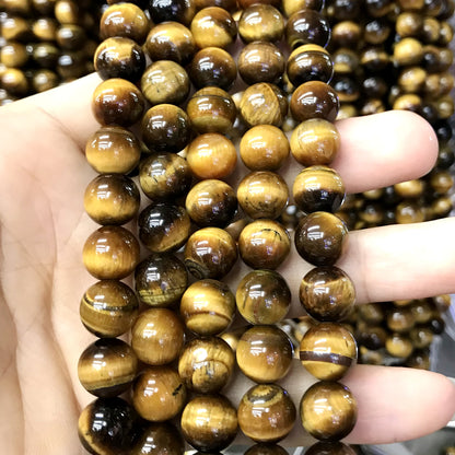 CTE53 Grade AB Yellow Tiger Eye Beads Smooth Round 8mm 15" Strand