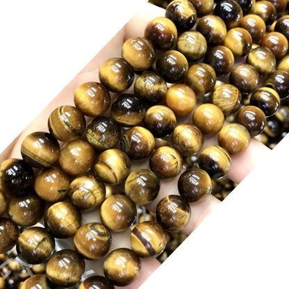 CTE54 Grade AB Yellow Tiger Eye Beads Smooth Round 10mm 15" Strand