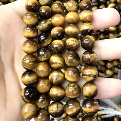 CTE54 Grade AB Yellow Tiger Eye Beads Smooth Round 10mm 15" Strand