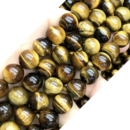 CTE55 Grade AB Yellow Tiger Eye Beads Smooth Round 12mm 15" Strand