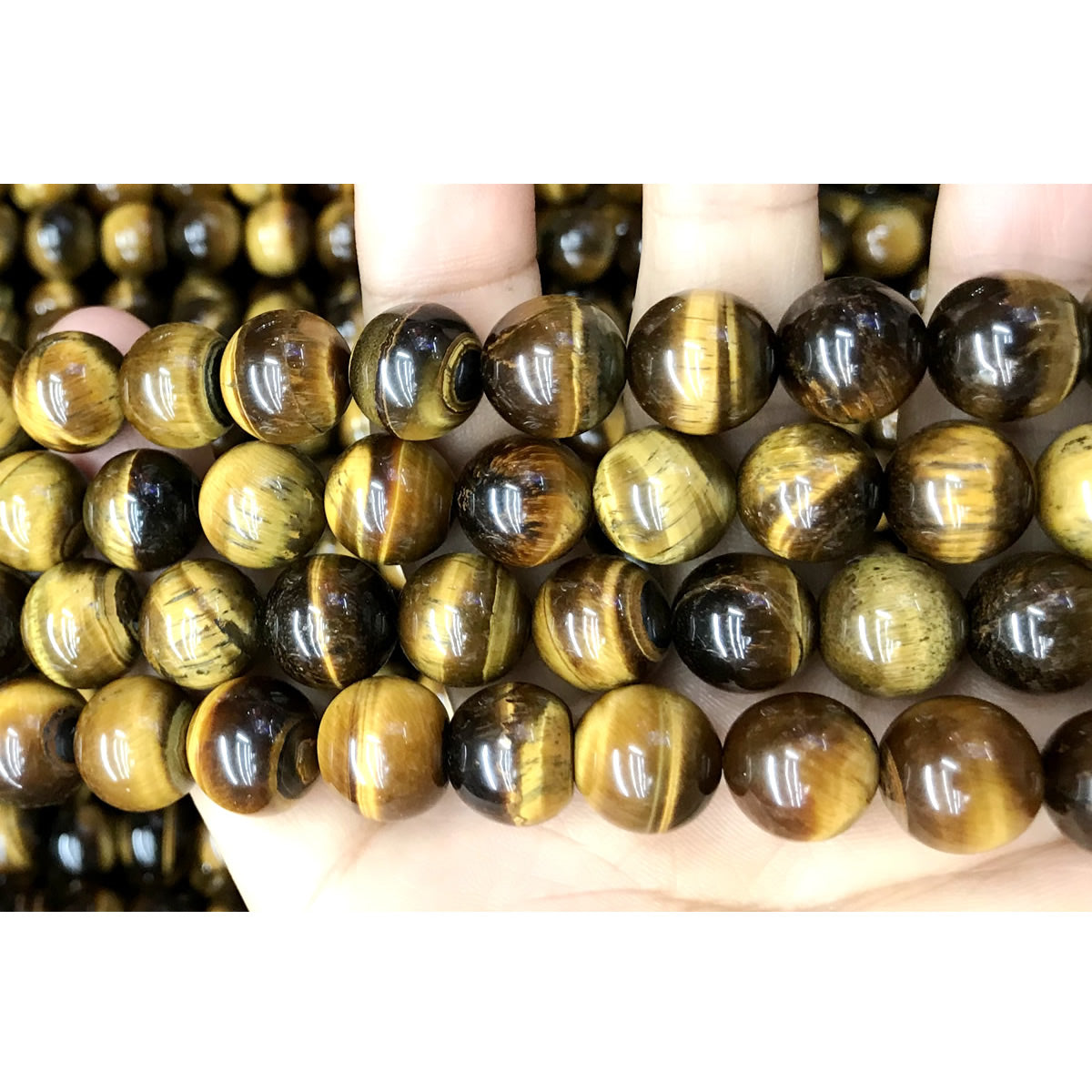 CTE55 Grade AB Yellow Tiger Eye Beads Smooth Round 12mm 15" Strand