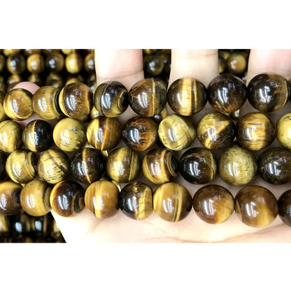 CTE55 Grade AB Yellow Tiger Eye Beads Smooth Round 12mm 15" Strand