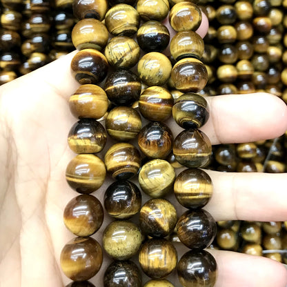 CTE55 Grade AB Yellow Tiger Eye Beads Smooth Round 12mm 15" Strand