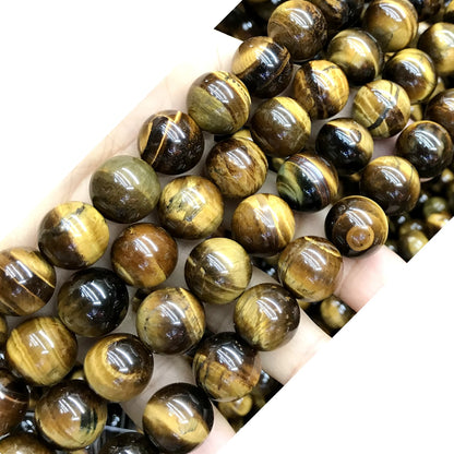 CTE56 Grade AB Yellow Tiger Eye Beads Smooth Round 14mm 15" Strand