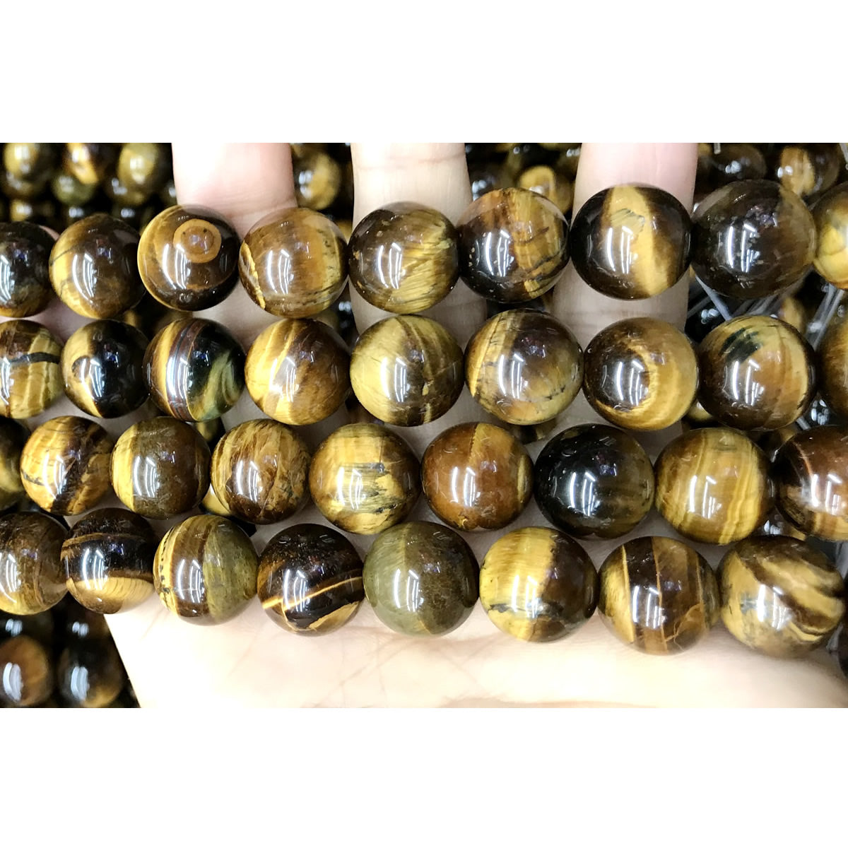 CTE56 Grade AB Yellow Tiger Eye Beads Smooth Round 14mm 15" Strand