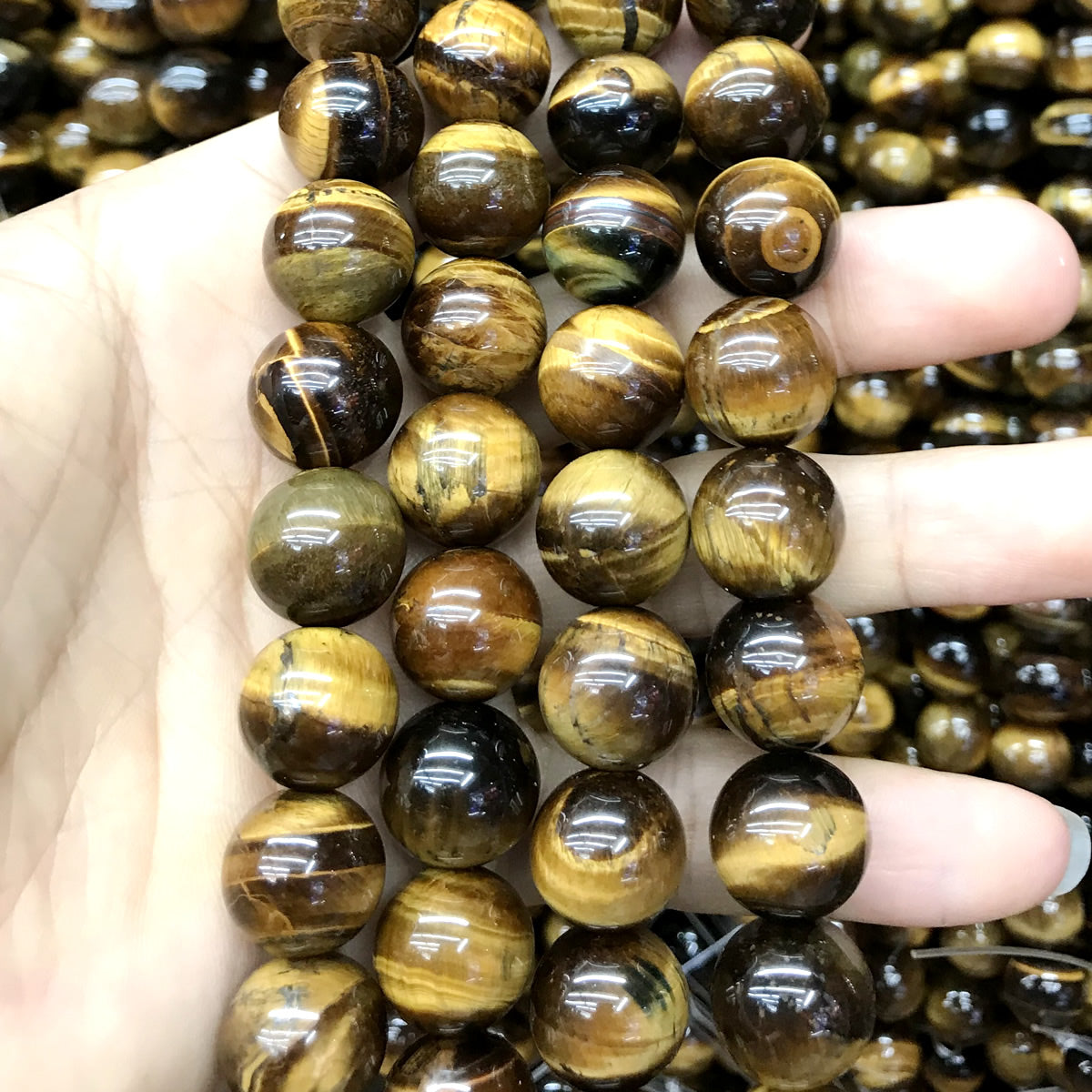 CTE56 Grade AB Yellow Tiger Eye Beads Smooth Round 14mm 15" Strand