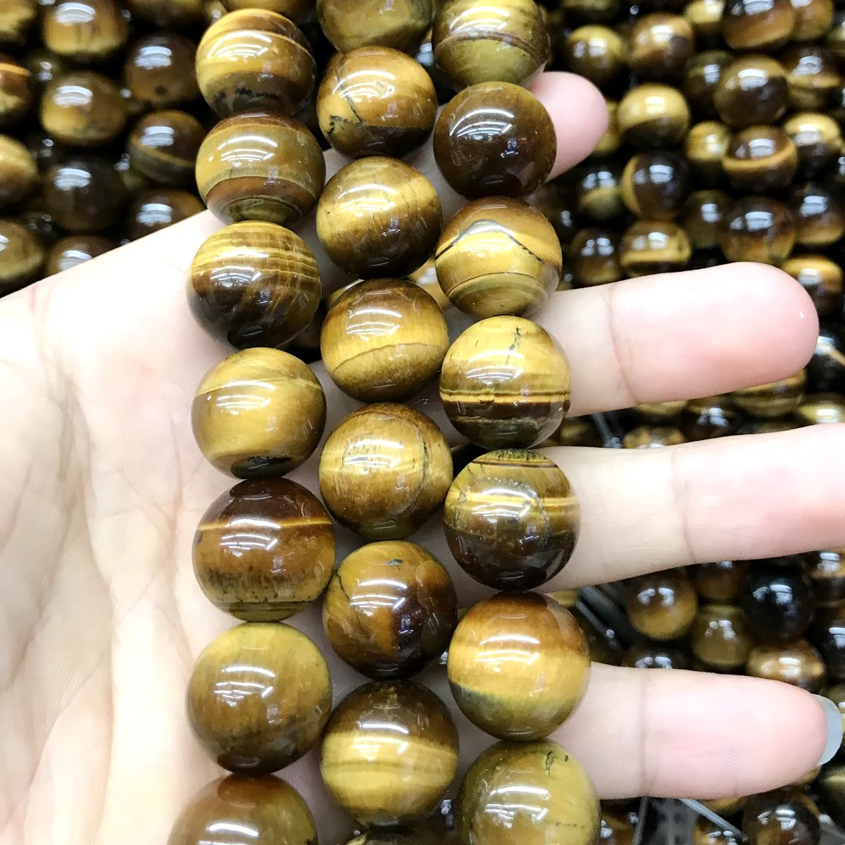 CTE57 Grade AB Yellow Tiger Eye Beads Smooth Round 16mm 15" Strand