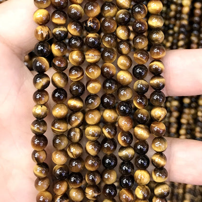 CTE62 Grade A Yellow Tiger Eye Beads Smooth Round 5mm 15" Strand