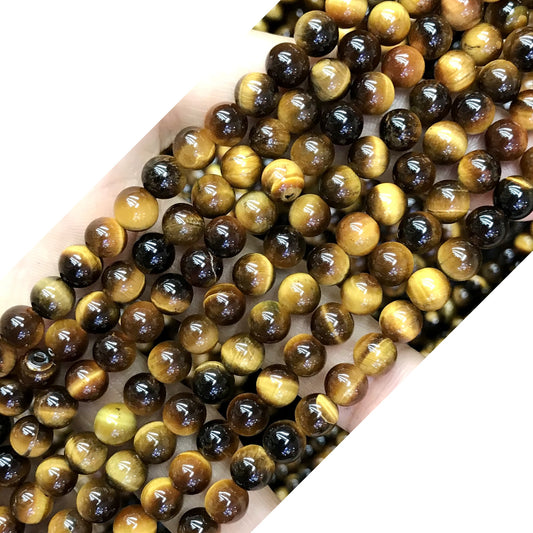 CTE63 Grade A Yellow Tiger Eye Beads Smooth Round 6mm 15" Strand