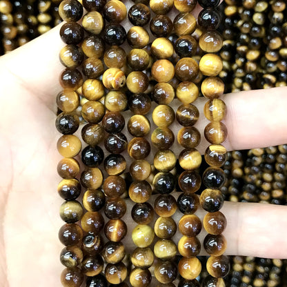 CTE63 Grade A Yellow Tiger Eye Beads Smooth Round 6mm 15" Strand