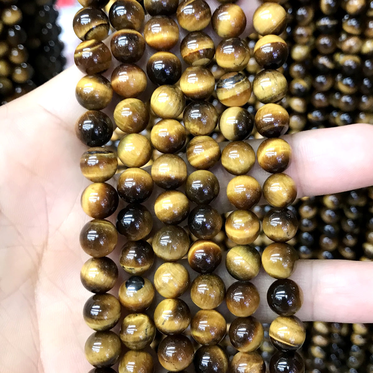 CTE64 Grade A Yellow Tiger Eye Beads Smooth Round 8mm 15" Strand