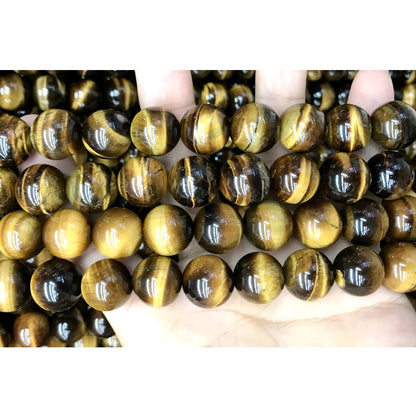 CTE66 Grade A Yellow Tiger Eye Beads Smooth Round 12mm 15" Strand