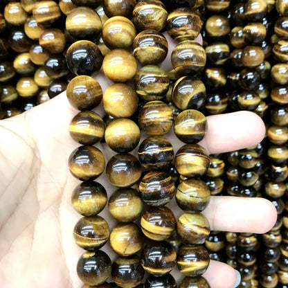 CTE66 Grade A Yellow Tiger Eye Beads Smooth Round 12mm 15" Strand