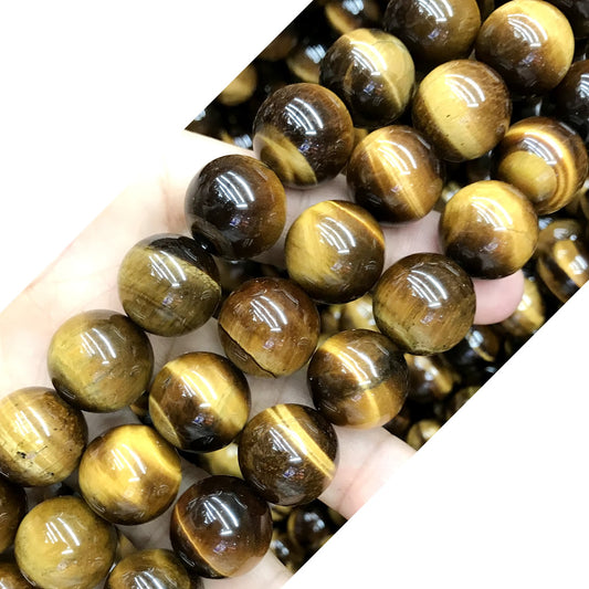 CTE67 Grade A Yellow Tiger Eye Beads Smooth Round 14mm 15" Strand