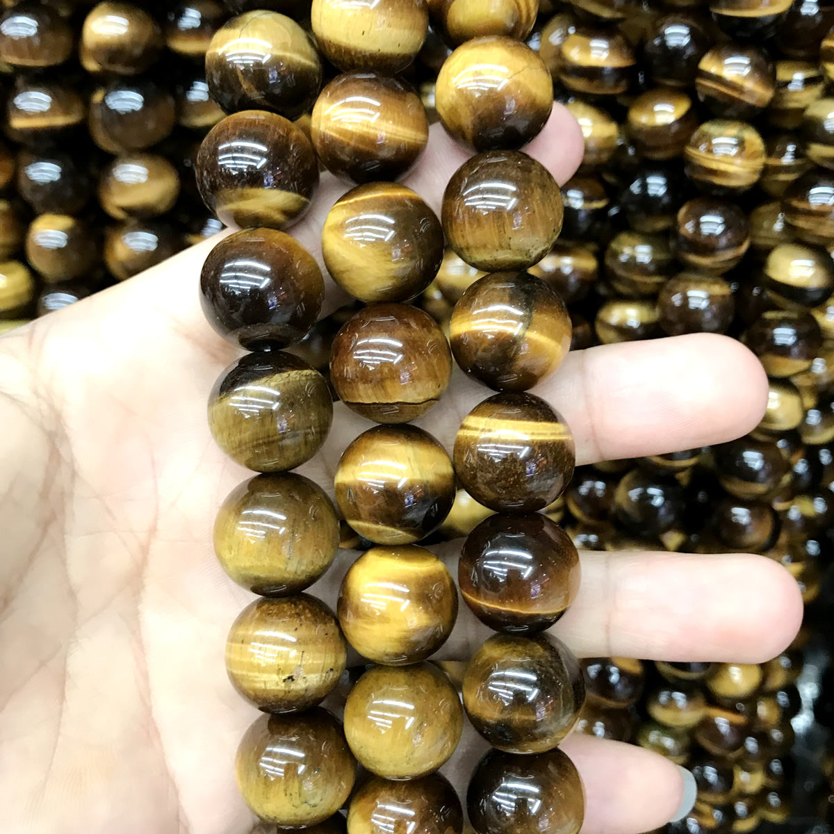 CTE67 Grade A Yellow Tiger Eye Beads Smooth Round 14mm 15" Strand