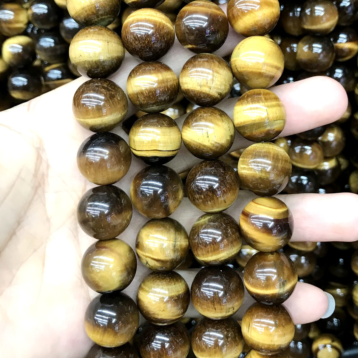 CTE68 Grade A Yellow Tiger Eye Beads Smooth Round 16mm 15" Strand