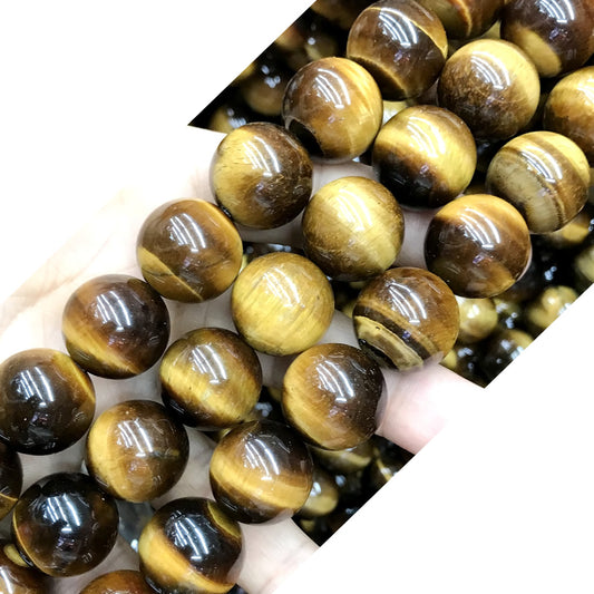 CTE69 Grade A Yellow Tiger Eye Beads Smooth Round 18mm 15" Strand