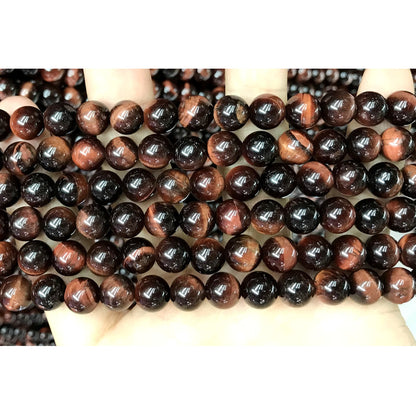 CTE73 Grade AB Red Tiger Eye Beads Smooth Round 8mm 15" Strand