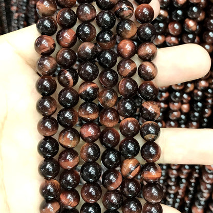 CTE73 Grade AB Red Tiger Eye Beads Smooth Round 8mm 15" Strand