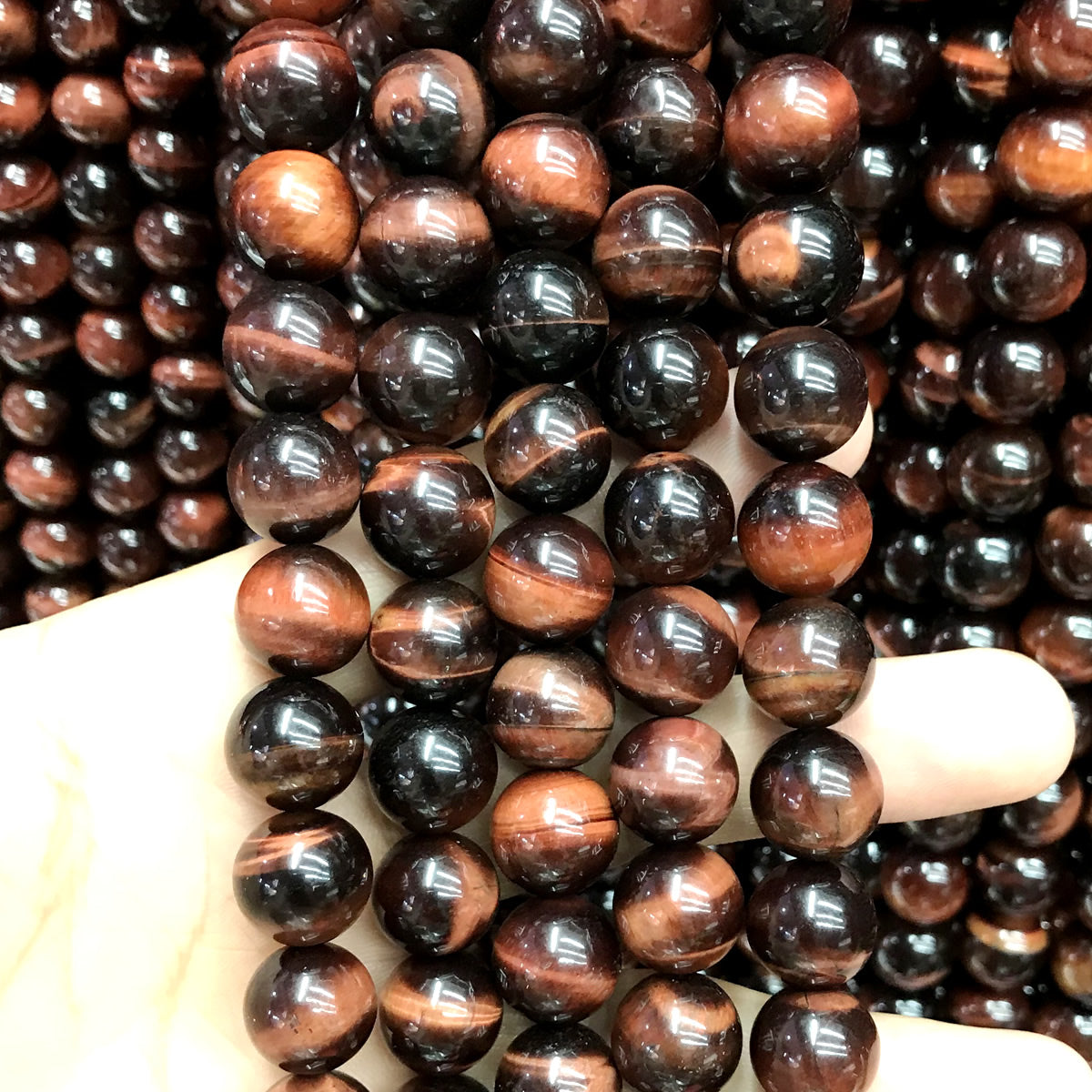 CTE75 Grade AB Red Tiger Eye Beads Smooth Round 12mm 15" Strand