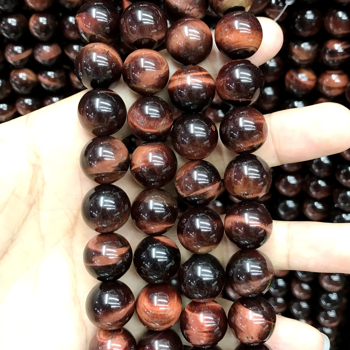 CTE76 Grade AB Red Tiger Eye Beads Smooth Round 14mm 15" Strand