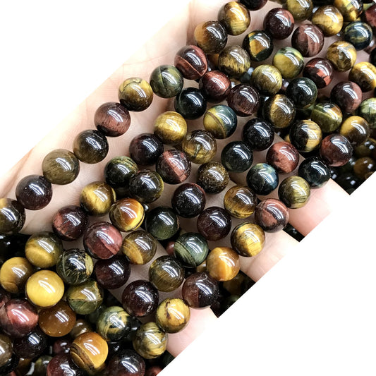 CTE91 Grade AB Colorful Tiger Eye Beads Smooth Round 6mm 15" Strand