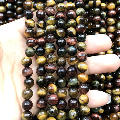 CTE91 Grade AB Colorful Tiger Eye Beads Smooth Round 6mm 15" Strand