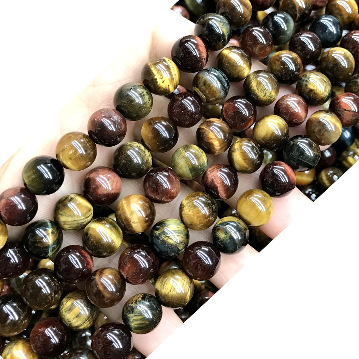 CTE92 Grade AB Colorful Tiger Eye Beads Smooth Round 8mm 15" Strand